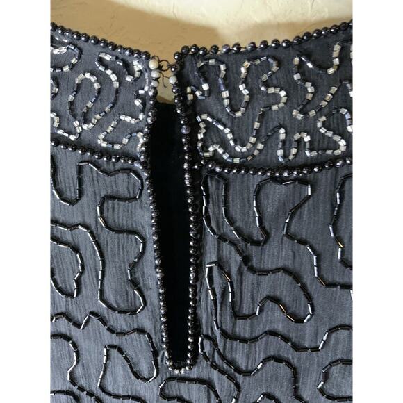Sweelo Vintage 100% Natural Silk Black Iridescent Beaded Blouse Size Small - Picture 7 of 14